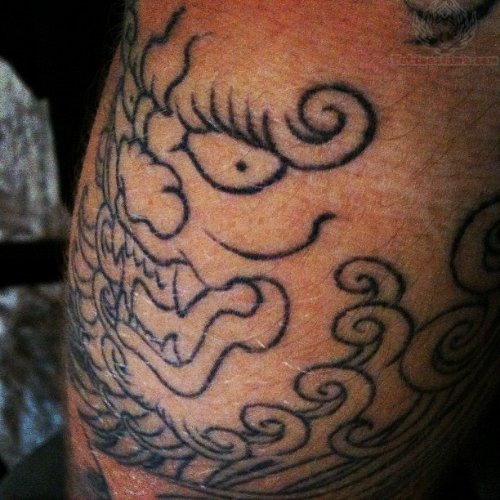 Foo Dog Head Outline Tattoo